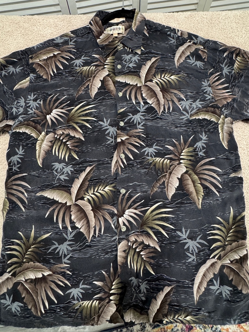 Campia Moda Tropical Leaf Button‑Up Shirt Brown Olive Large